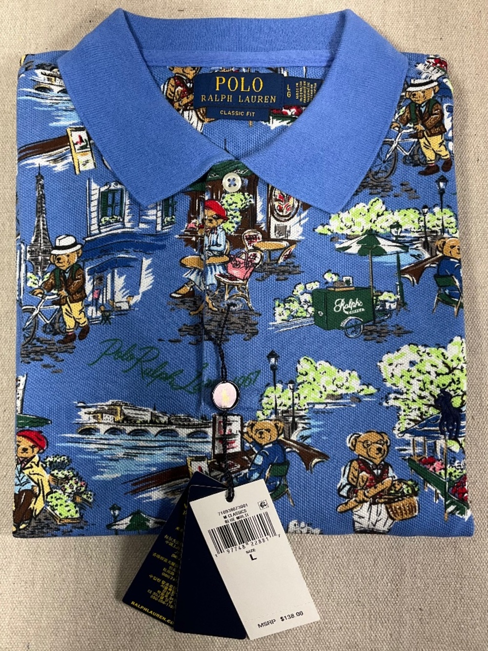 Polo Ralph Lauren Polo Shirt Mens Large Blue Polo Bear Travel Graphic Print